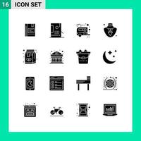 16 Universal Solid Glyph Signs Symbols of jewelry transport coding caravan camp Editable Vector Design Elements