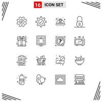 16 Outline concept for Websites Mobile and Apps gift box helmet padlock lock Editable Vector Design Elements