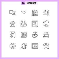 Modern Set of 16 Outlines Pictograph of email homeopathy down herbal test ornamental Editable Vector Design Elements