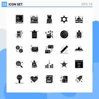 User Interface Pack of 25 Basic Solid Glyphs of islam gear seo cog machine Editable Vector Design Elements