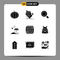 Pack of 9 Modern Solid Glyphs Signs and Symbols for Web Print Media such as architecture tree currency palm search Editable Vector Design Elements