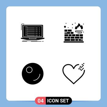 paquete de interfaz de usuario de 4 glifos sólidos básicos de firewall de desarrollador vegetal api elementos de diseño vectorial editables rotos vector