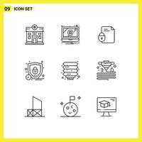 Outline Pack of 9 Universal Symbols of chinese shield file security internet Editable Vector Design Elements