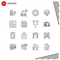 Mobile Interface Outline Set of 16 Pictograms of calculator cloud watch down download Editable Vector Design Elements