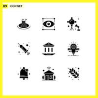 Mobile Interface Solid Glyph Set of 9 Pictograms of internet procedure illumination injection studio lights Editable Vector Design Elements