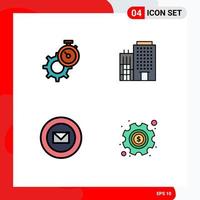 Pack of 4 Modern Filledline Flat Colors Signs and Symbols for Web Print Media such as timer mail setting building sharp Editable Vector Design Elements