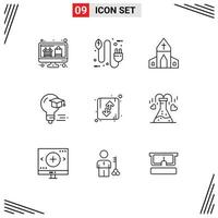 Pack of 9 Modern Outlines Signs and Symbols for Web Print Media such as arrow education plug cap cross Editable Vector Design Elements