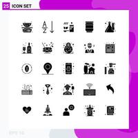 Set of 25 Vector Solid Glyphs on Grid for lab culture candle cube can Editable Vector Design Elements