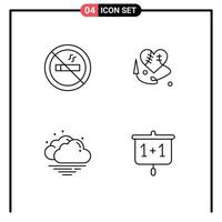 Pack of 4 Modern Filledline Flat Colors Signs and Symbols for Web Print Media such as hotel chart sewing heart cloud presentation Editable Vector Design Elements