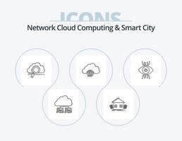 Network Cloud Computing And Smart City Line Icon Pack 5 Icon Design. information. hub. information. globe. network vector