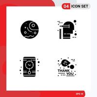 Set of 4 Vector Solid Glyphs on Grid for distant clock planet thinking wall clock Editable Vector Design Elements