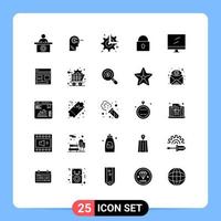 Solid Glyph Pack of 25 Universal Symbols of computer locked gear security configuration Editable Vector Design Elements