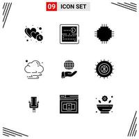 Universal Icon Symbols Group of 9 Modern Solid Glyphs of business night play cloud electronic Editable Vector Design Elements