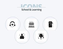 School And Learning Glyph Icon Pack 5 Icon Design. education. tube. bulb. test. lab vector