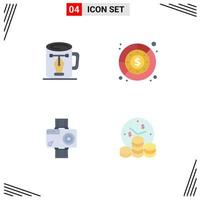Group of 4 Flat Icons Signs and Symbols for coffee revenue design expenditure action Editable Vector Design Elements