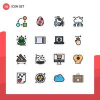 16 concepto de línea rellena de color plano para sitios web móviles y aplicaciones red de Internet comunicación en la nube de huevo elementos de diseño de vectores creativos editables