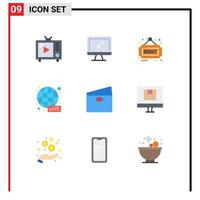 Set of 9 Modern UI Icons Symbols Signs for world wide live imac broadcasting rent Editable Vector Design Elements