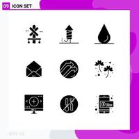 Group of 9 Solid Glyphs Signs and Symbols for clover data drop business open Editable Vector Design Elements