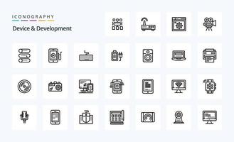 paquete de iconos de 25 dispositivos y línea de desarrollo vector