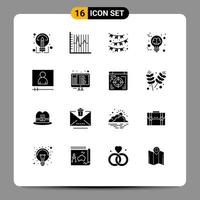 Mobile Interface Solid Glyph Set of 16 Pictograms of video idea recovery creative ribbon Editable Vector Design Elements