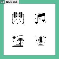 4 Creative Icons Modern Signs and Symbols of illumination beach studio lightning love vacation Editable Vector Design Elements