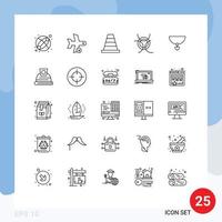 Mobile Interface Line Set of 25 Pictograms of architecture heart cone necklace science Editable Vector Design Elements