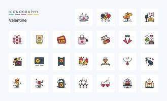 paquete de iconos de estilo lleno de línea de 25 san valentín vector