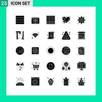 Set of 25 Vector Solid Glyphs on Grid for construction setting care security heart Editable Vector Design Elements