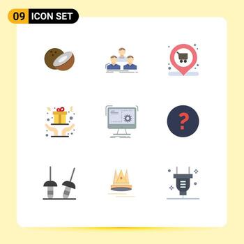 Paquete de 9 colores planos de interfaz de usuario de signos y símbolos modernos de comando de función compras presentes elementos de diseño vectorial editables de navidad vector