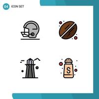 4 colores planos universales de línea de relleno establecidos para aplicaciones web y móviles casco canadá torre bebida deportiva sirven elementos de diseño vectorial editables vector