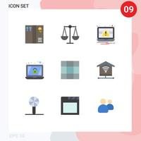 Mobile Interface Flat Color Set of 9 Pictograms of baby rattle internet alert security grid Editable Vector Design Elements