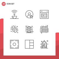 Set of 9 Vector Outlines on Grid for globe marshmallow design candy website Editable Vector Design Elements