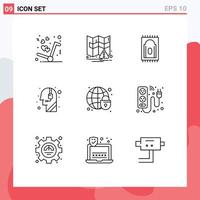 User Interface Pack of 9 Basic Outlines of globe globe praying global security help Editable Vector Design Elements