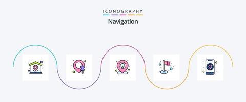 Navigation Line Filled Flat 5 Icon Pack Including . maps. dental location. location. flag vector