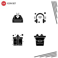 4 Thematic Vector Solid Glyphs and Editable Symbols of inbox internet of things document headphone gift Editable Vector Design Elements