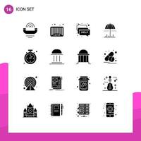 Modern Set of 16 Solid Glyphs Pictograph of spring umbrella barcode rain help Editable Vector Design Elements