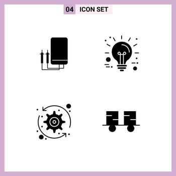 Pack of 4 Modern Solid Glyphs Signs and Symbols for Web Print Media such as voltmeter arrows digital idea system Editable Vector Design Elements