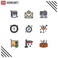 User Interface Pack of 9 Basic Filledline Flat Colors of watch stop watch reality clock stopwatch Editable Vector Design Elements