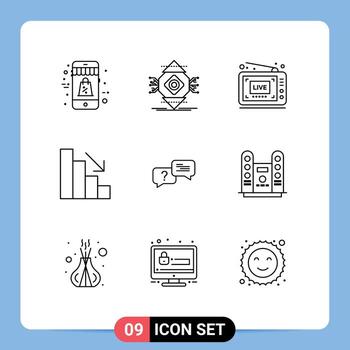 Set of 9 Modern UI Icons Symbols Signs for bubble fall concept descent video Editable Vector Design Elements