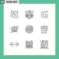 Pack of 9 creative Outlines of shield internet arrow globe empire Editable Vector Design Elements