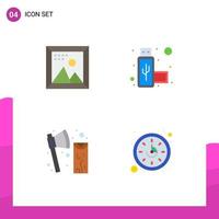 Group of 4 Modern Flat Icons Set for coding construction picture port tool Editable Vector Design Elements