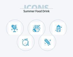 Summer Food Drink Blue Icon Pack 5 Icon Design. water. lemonades. meal. fruit. food vector