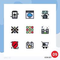 Pack of 9 creative Filledline Flat Colors of computer shape lump grid play Editable Vector Design Elements