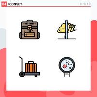4 Thematic Vector Filledline Flat Colors and Editable Symbols of briefcase baggage travel imagination bacteria Editable Vector Design Elements