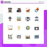 Mobile Interface Flat Color Set of 16 Pictograms of gear timer play vacation fruit Editable Pack of Creative Vector Design Elements