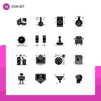 16 Universal Solid Glyphs Set for Web and Mobile Applications science flask spring energy form Editable Vector Design Elements