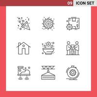 Mobile Interface Outline Set of 9 Pictograms of pharmacy construction configuration buildings apartment Editable Vector Design Elements