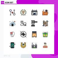 Mobile Interface Flat Color Filled Line Set of 16 Pictograms of security file reward bug data computation Editable Creative Vector Design Elements