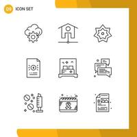 Pack of 9 creative Outlines of hotel finance kareem file document Editable Vector Design Elements