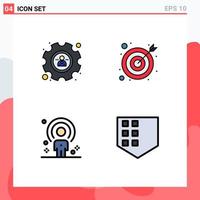 Pack of 4 creative Filledline Flat Colors of management person arrow customer protect Editable Vector Design Elements